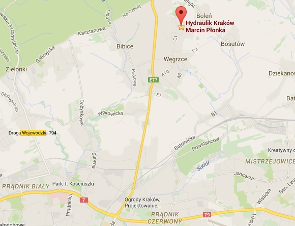 mapa dojazdu Hydraulik Kraków Marcin Płonka